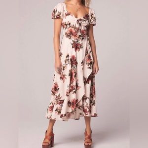 B-O-G Collection Ginger Beige Floral Tie Front Maxi Dress NWOT Large